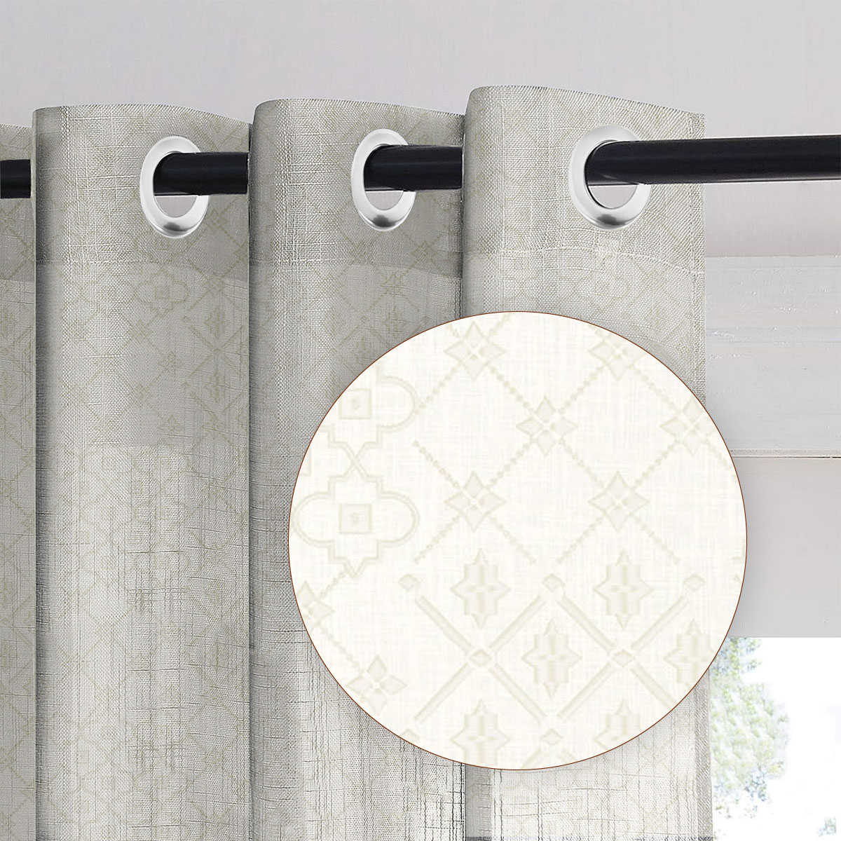 Moroccan Mist Beige Sheer Curtain